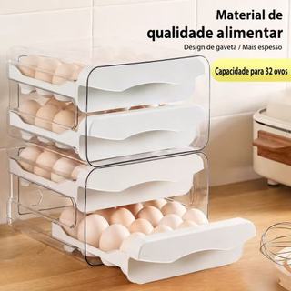 Gaveteiro duplo em plástico tipo porta 32 ovos com para cozinha geladeira