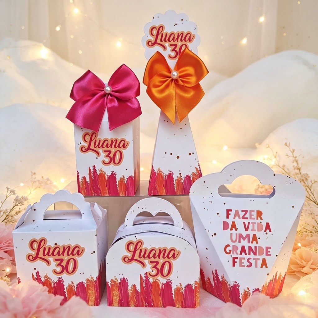 Kit Personalizados PINK E LARANJA TARDEZINHA 30 ANOS Pegue e Monte Caixinhas Festa Infantil Lembrancinhas Aniversário