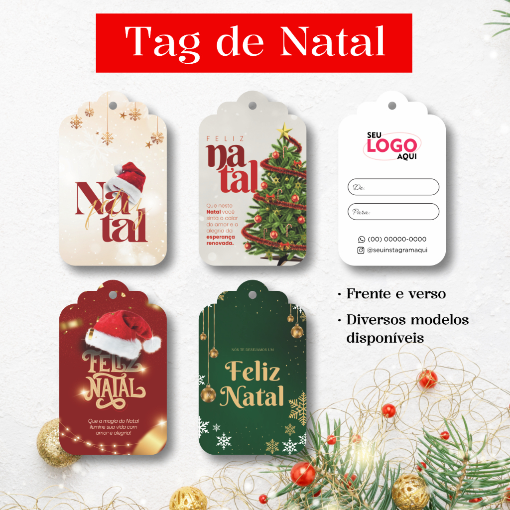TAG/ETIQUETA DE NATAL - PERSONALIZADA COM SEU LOGO - 6,5x4cm - Frente e Verso