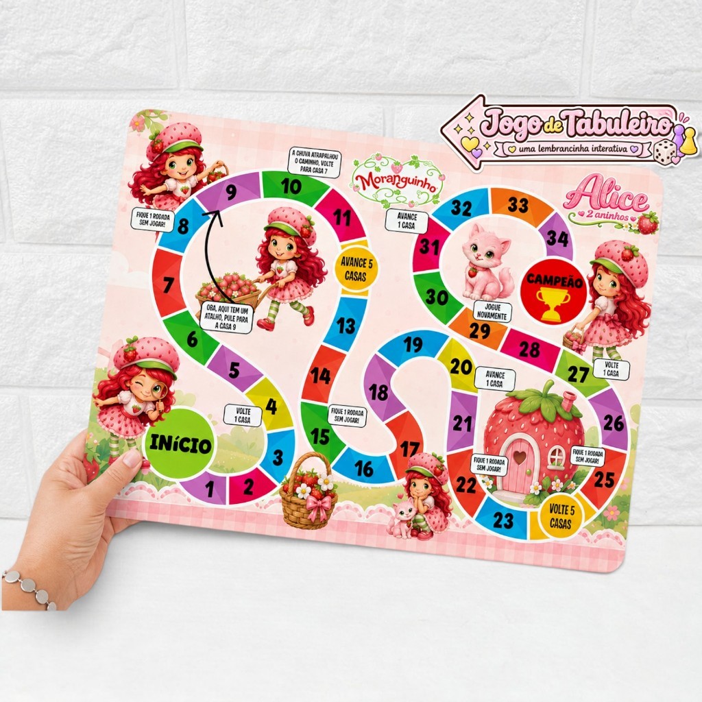 Jogo De Tabuleiro Infantil Lembrancinha Personalizado Festa Aniversário Qualquer Tema Moranguinho