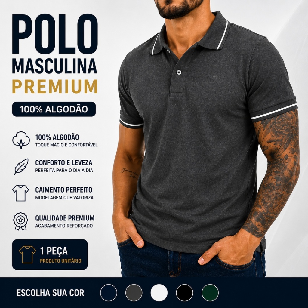 Camisa Polo Masculina Premium 100% Algodão Elegante