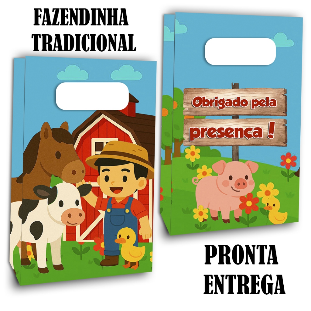 Sacolinha Surpresa Personalizada Lembrancinha Fazendinha PEGUE E MONTE