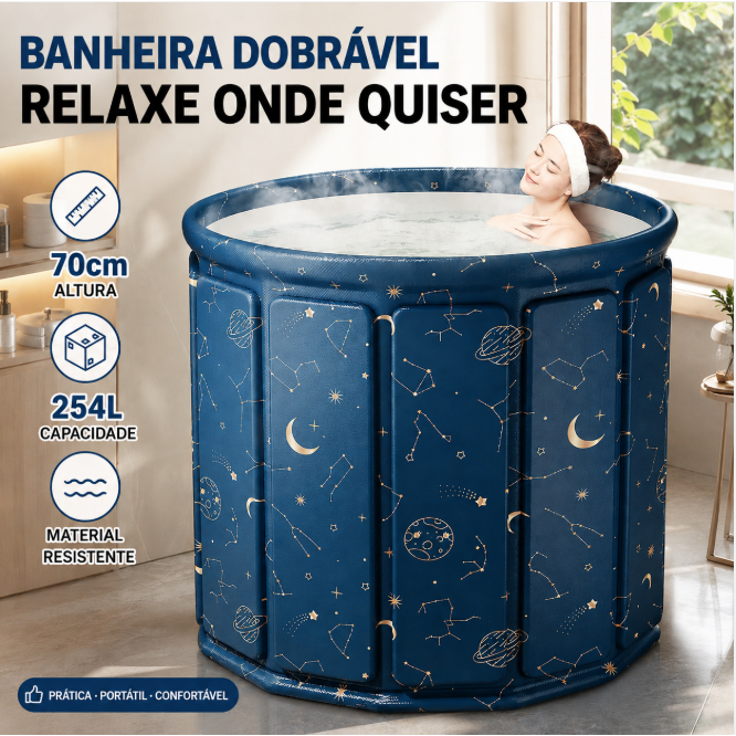 Banheira Dobrável SPA Adulto Portátil, 70cm, 254 Litros, Ofurô Reforçado com Drenagem Rápida