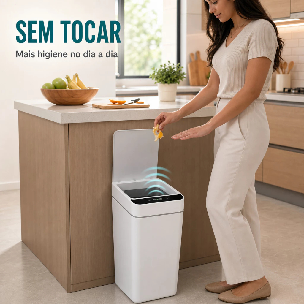 Lixeira Automática 12 Litros com Sensor Inteligente Balde de Lixo para Banheiro