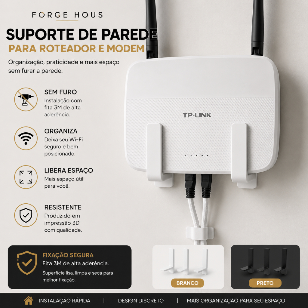 Suporte de Parede para Roteador e Modem com Fita Dupla Face 1, 2 ou 3 Pares — imagem 2 de 2