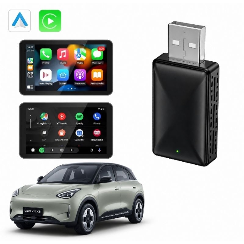 Geely EX2 - Adaptador CarPlay Android Auto Sem Fio 2026 USB Plug & Play iOS/Android