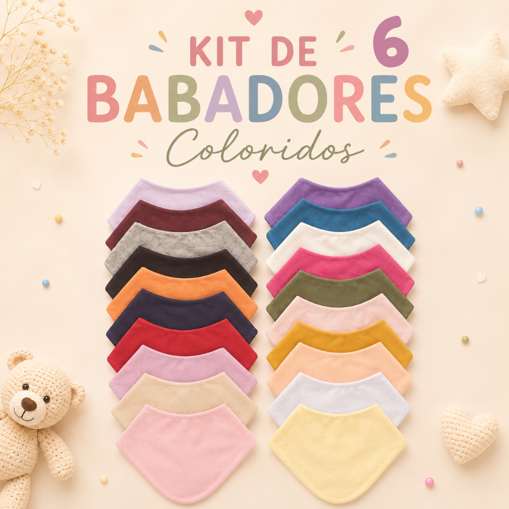 Kit 6 babadores bandana bebê infantil cores sortidas menina e menino