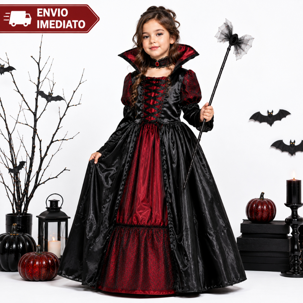 Vestido Feminina Black Queen Fantasia Festa Infantil Para Halloween Carnaval Cosplay