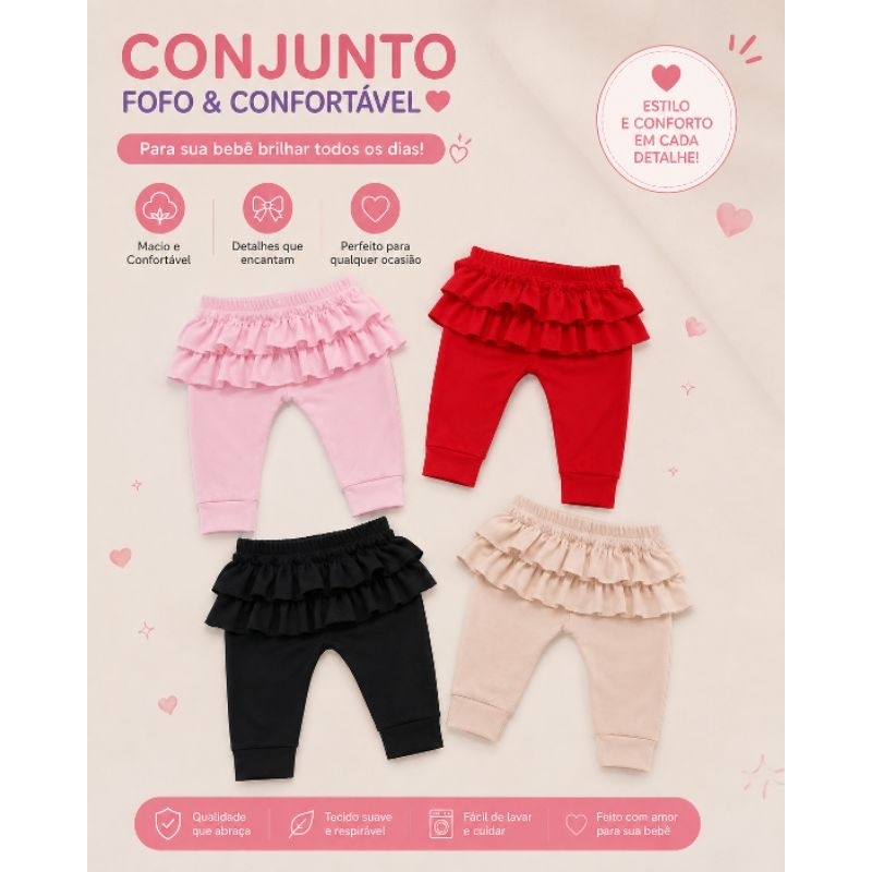calça legging bebê bumbum babado