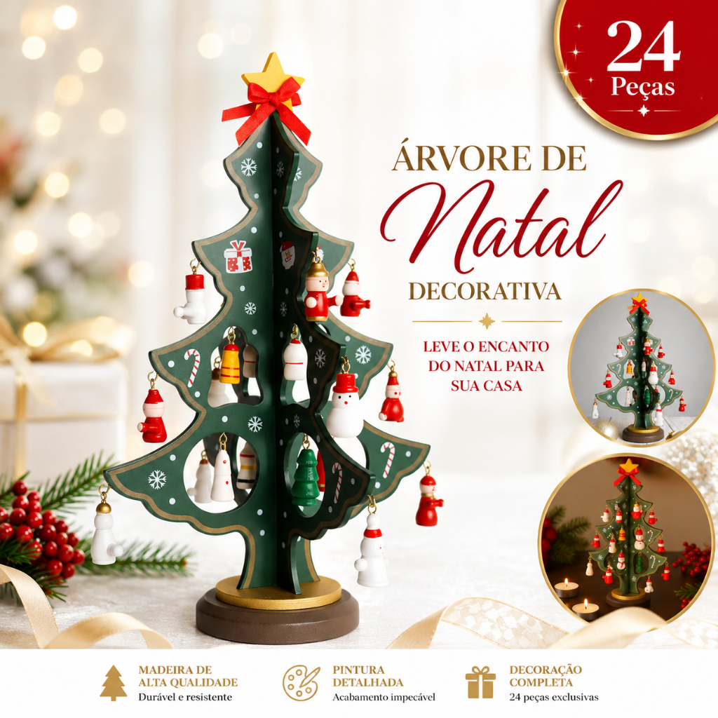 Mini arvores arvore Natal mesa enfeites decoração madeira Natalino Papai Noel neve Pinheiro