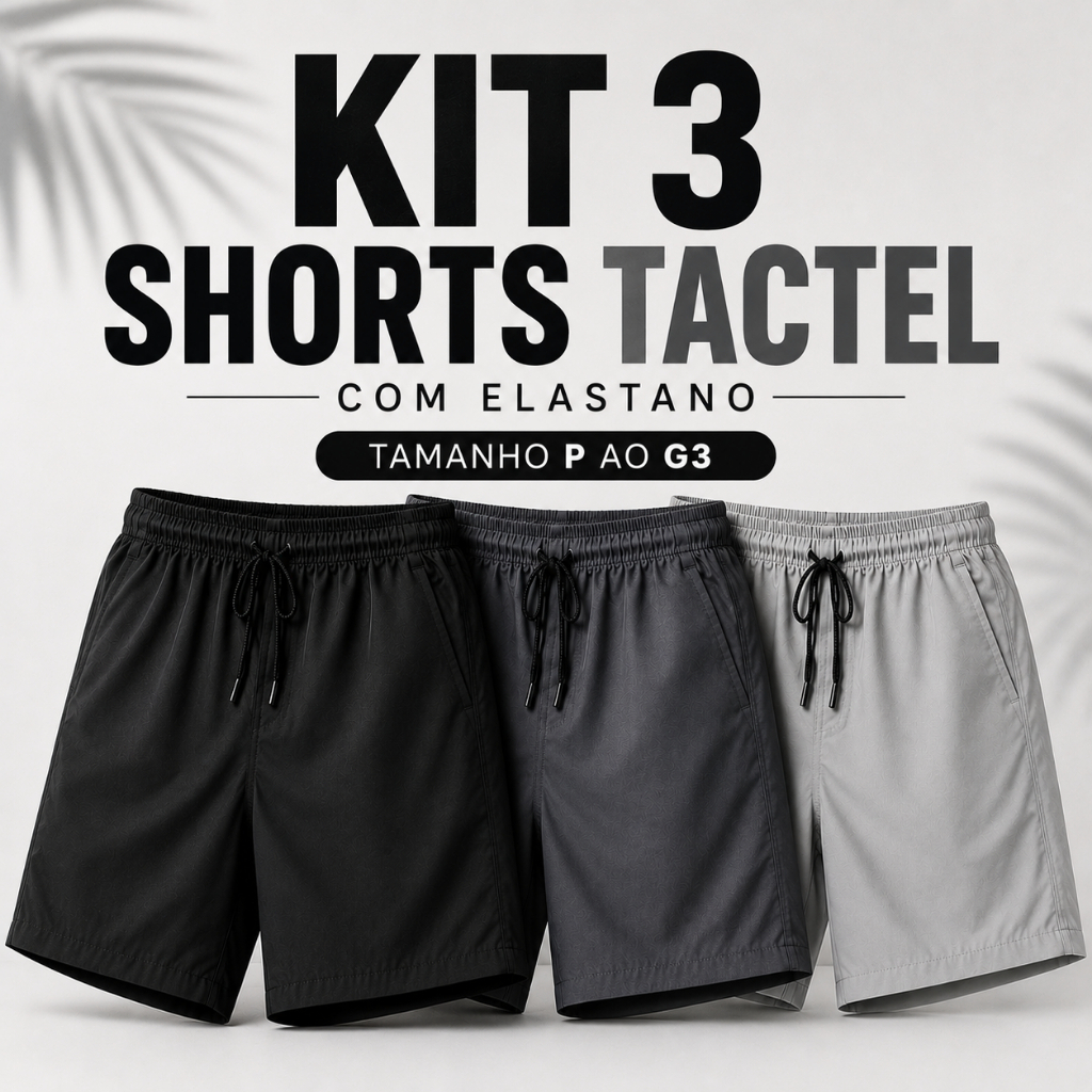 Kit 3 Bermuda Masculina Com Bolso Tactel Com Elastano Microfibra Academia Moda Praia Secagem Rápida do P a G3 Plus Size