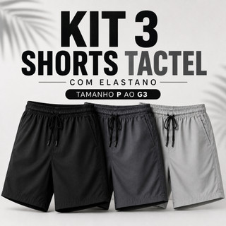 Kit 3 Bermuda Masculina Com Bolso Tactel Com Elastano Microfibra Academia Moda Praia Secagem Rápida do P a G3 Plus Size