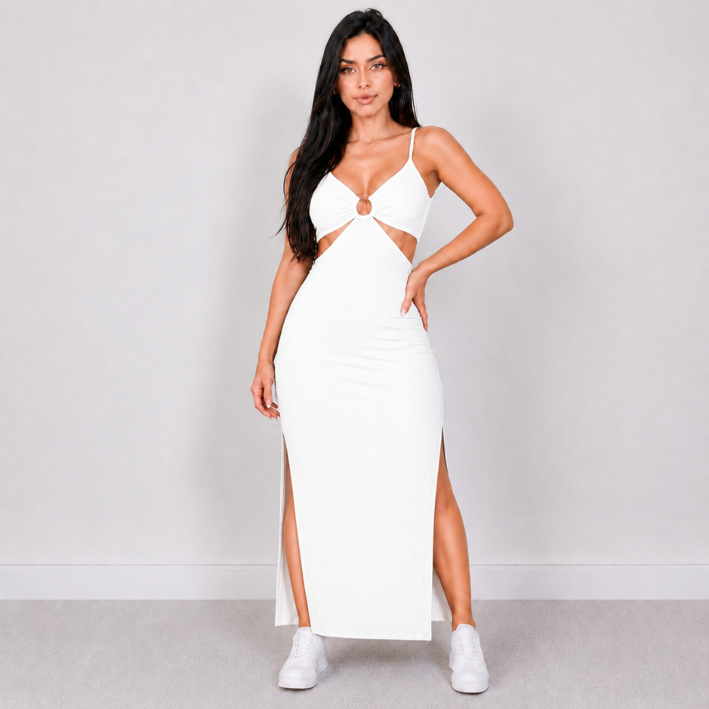 Vestido argola com bojo alcinha  fenda na lateral  moda blogueira festa Feminino Gringa