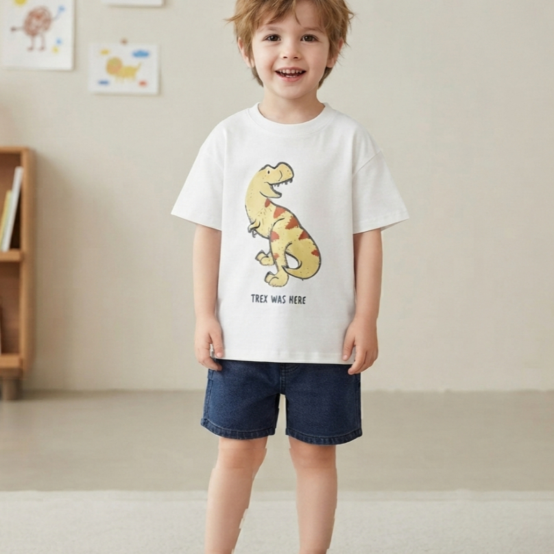 Camiseta Moda Infantil Dinossauro 100% Algodão Premium Confortável Camisa Kids T-Rex Menino Promoção Envio Rápido