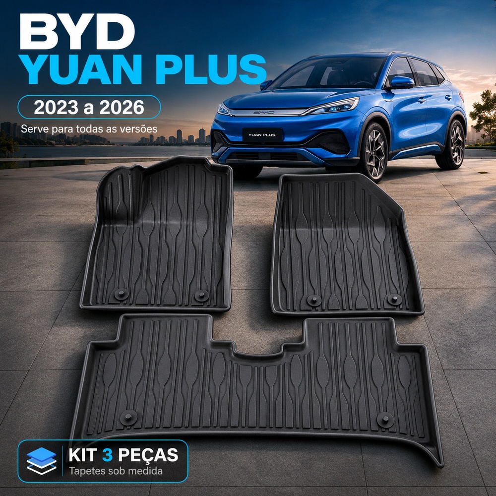 Jogo De Tapetes Com 3 Peças Premium Bandeja Borda Alta Borracha Tpe 3D Para Byd Yuan Plus 2024-2026
