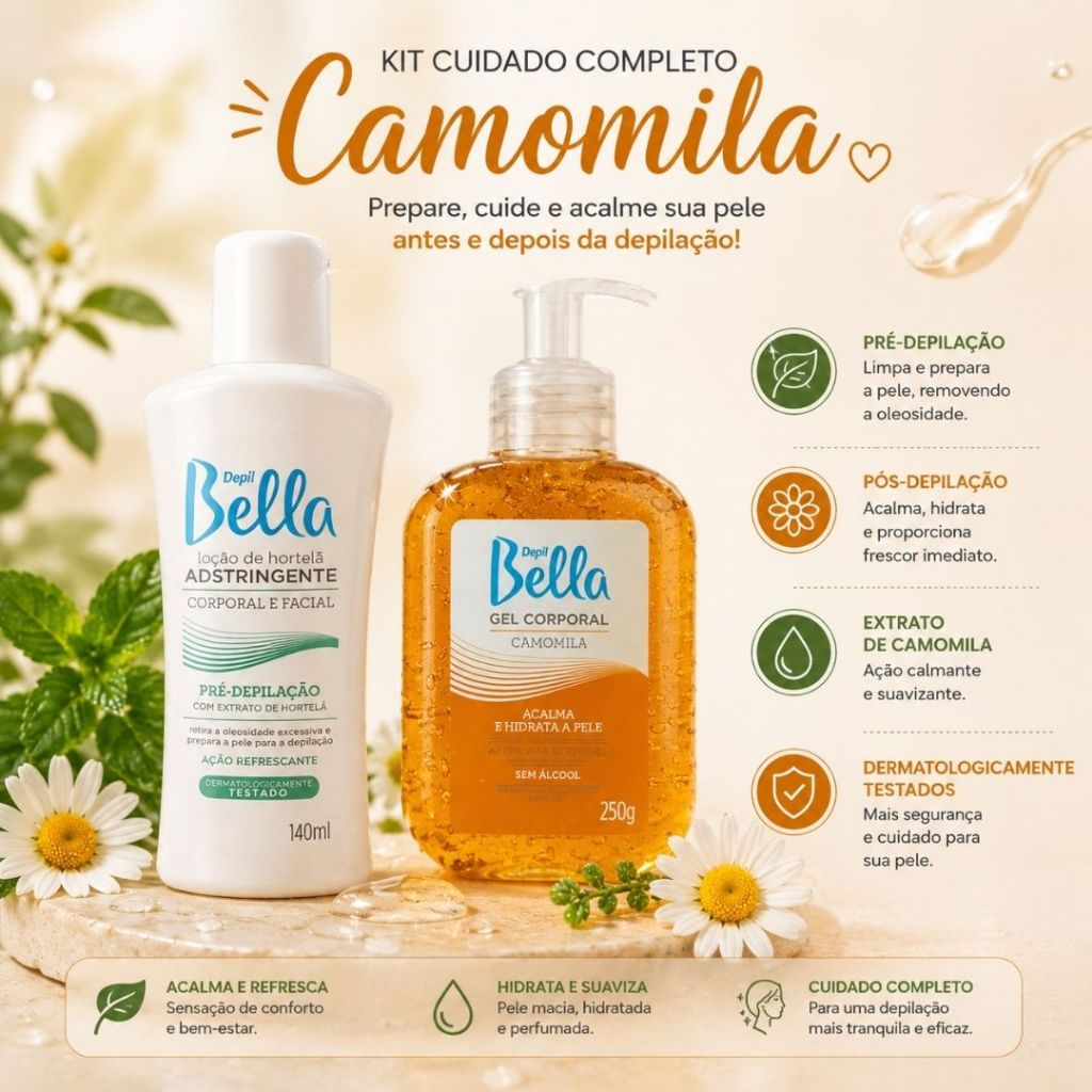 Kit Loção Pré Depilação + Gel Depil Bella Pós Depilação Depil Bella