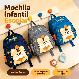 Mochila Infantil Escolar de Tigre e Coelho Confortável e Resistente Meninos e Meninas
