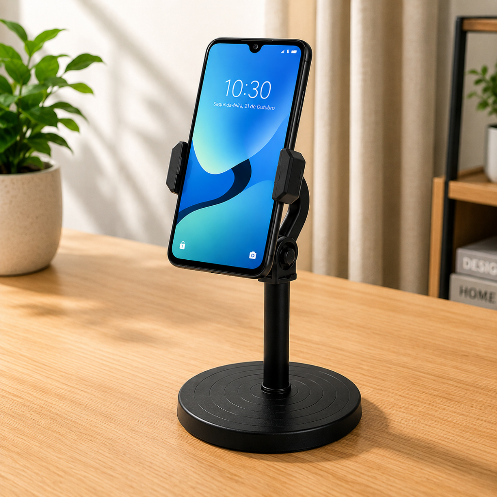 Suporte de Mesa para Celular com Base Redonda para Smartphone
