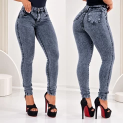 Calça Jeans Feminina Skinny Grafite Cintura Alta Levanta Bumbum Modeladora Com Elastano Premium