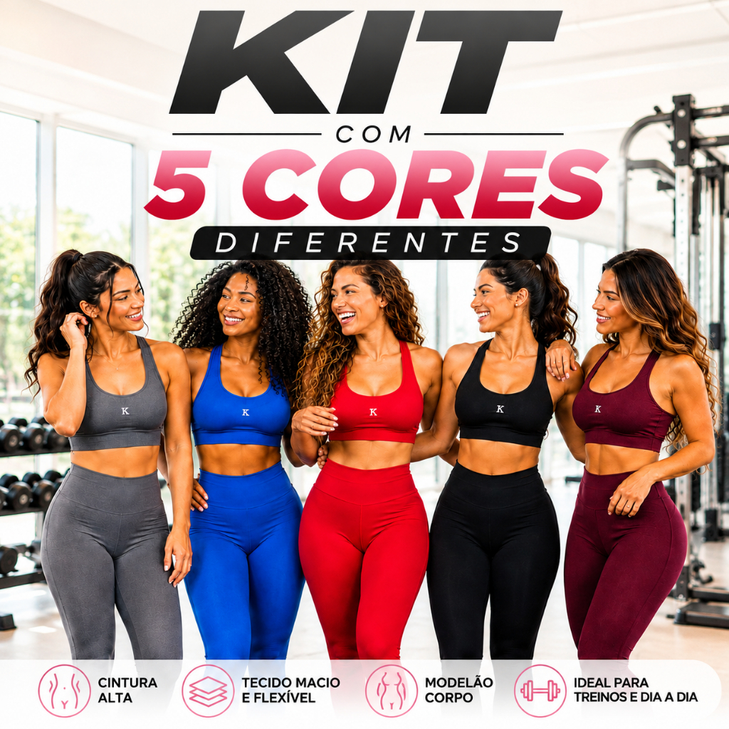 Kit 5 cores diferentes conjunto academia feminino calça legging com top blackout zero trasparencia
