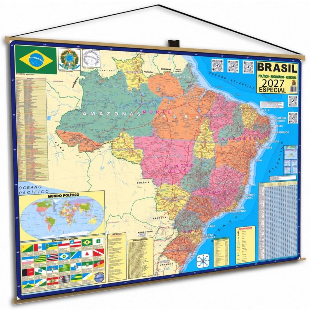 Mapa Brasil Politico Rodoviário Escolar Banner Geográfico Poster Pendurar
