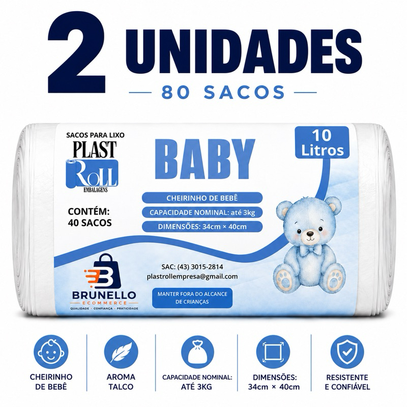 Saco de Lixo Perfumado Talco Kit 80 sacos cheirinho de Bebe Pia Banheiro Cozinha Multiuso anti Odor 10L Reforçado 80