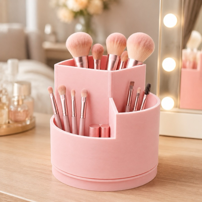 Organizador Giratório 360° para Pincéis de Maquiagem com 3 Compartimentos em Diferentes Alturas Design Moderno