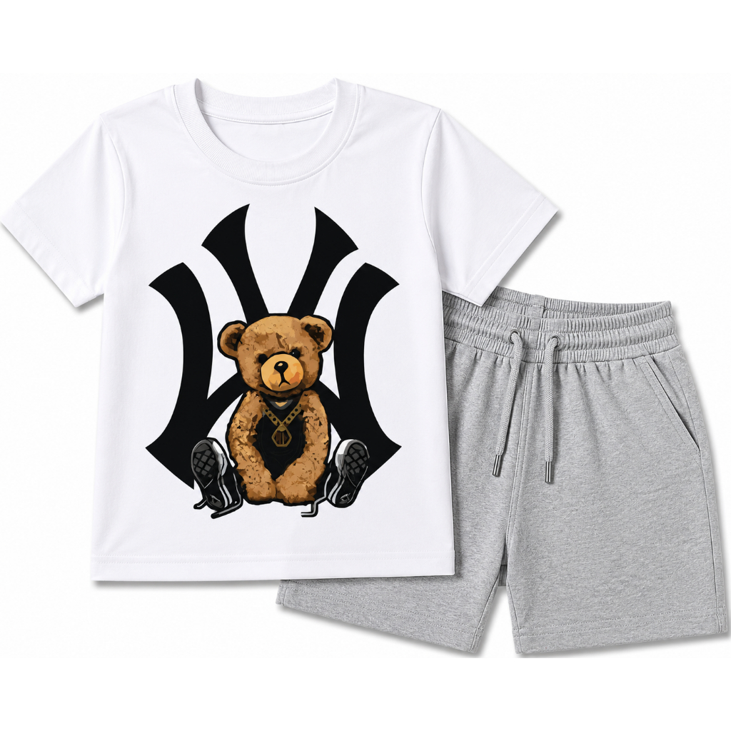 Conjunto Infantil Masculino Camiseta + Bermuda Moletinho Menino Roupa de Verão Confortavel Casual