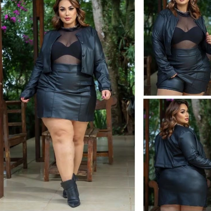 Conjunto Feminino Plus Size Couro Fake Courino G1 G2 G3