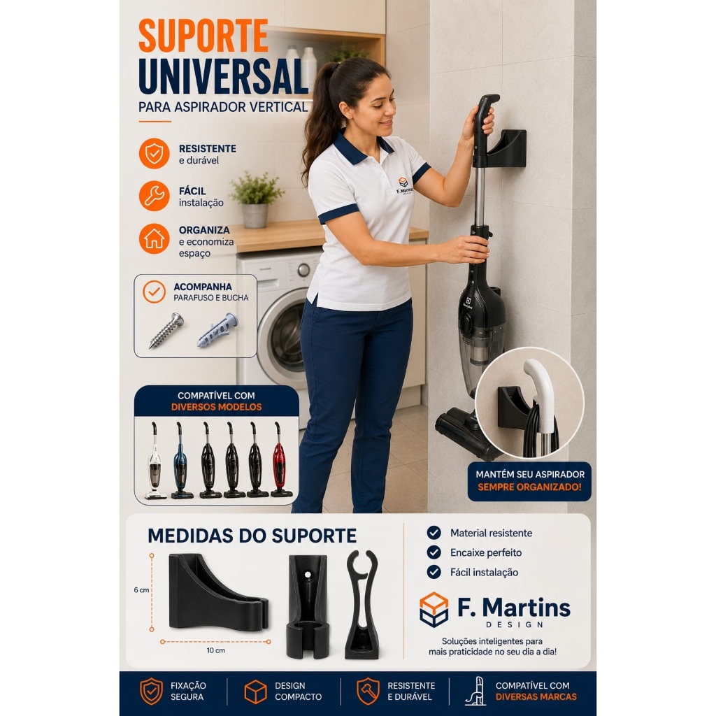 Suporte Organizador de Parede Para Aspirador Vertical