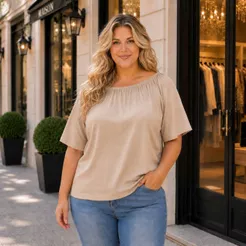 Blusa ciganinha plus size ombro a ombro verão dia a dia básica manga solta fresquinha cores lisas confortável casual
