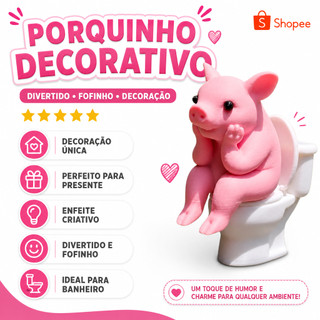 Estátua de Porco no Banheiro – Porquinho Sentado no Vaso Sanitário Decoração 