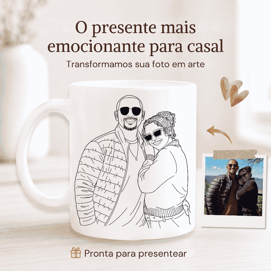 Caneca Personalizada Casal com Foto e Ilustração | Presente para Namorado, Namorada e Casal