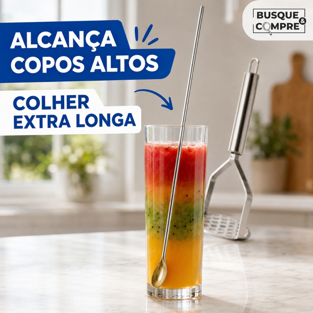 3 Colheres Grandes de 30cm Colher para Sucos Drinks Milkshakes Bebidas Aço Inox para Cozinha Suco — imagem 2 de 2