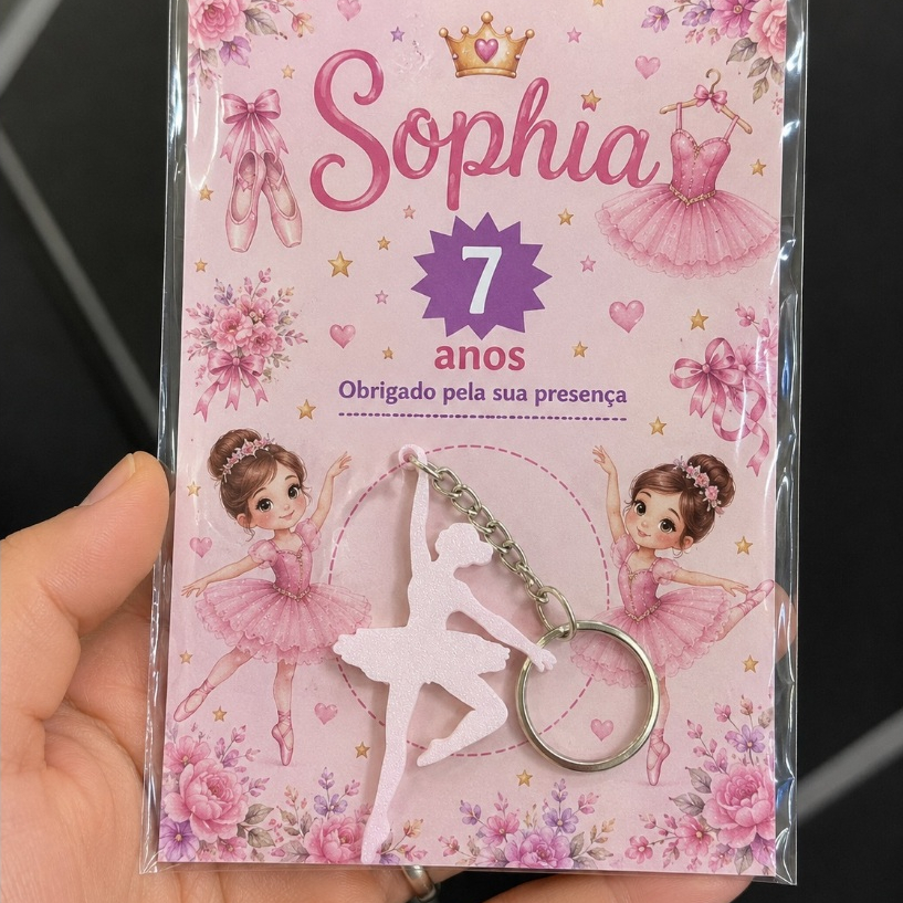Lembrancinha de Aniversário Chaveiro Personalizado Tema Bailarina | Tag para Chaveiro | Festa Infantil