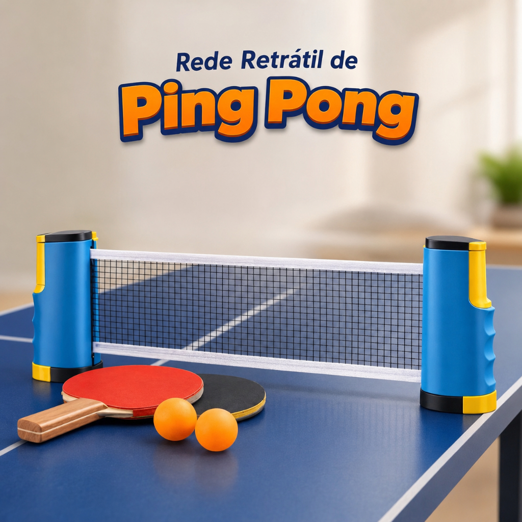 Kit Ping Pong Profissional Com 1 Rede Retrátil 2 Raquetes e 3 Bolas Tênis de Mesa Portátil Adaptável