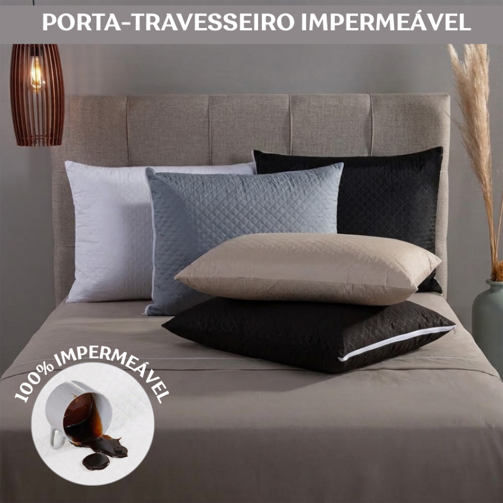 Kit Capa Protetora Impermeável Porta Travesseiro 50x70cm Fronha Matelado Com Zíper Antialérgico Silencioso