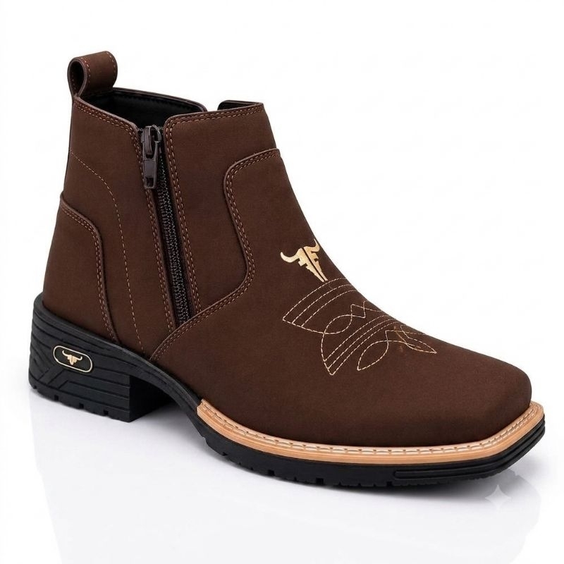 Bota Botina Masculina Texana Country Bordada e Solado costurado e Blaqueado