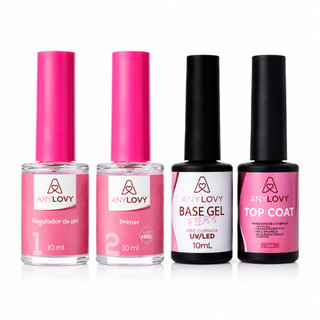Kit Flim Anylovy Regulador de PH + Primer Sem Ácido + Base Gel Fiber + Top Coat Nail Desi…