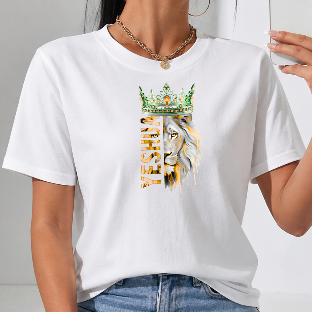Camiseta Evangélica Leão De Judá Yeshua Com Coroa / T-Shirt Gospel Algodão Masculina e Feminina