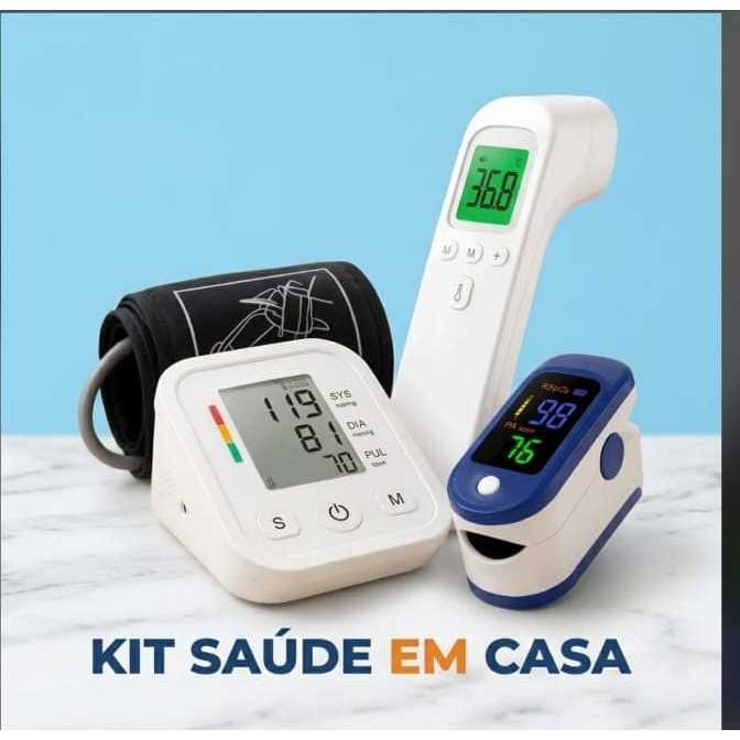 Kit Monitoramento de Saúde Doméstico: Medidor de Pressão, Oxímetro e Termômetro Digital