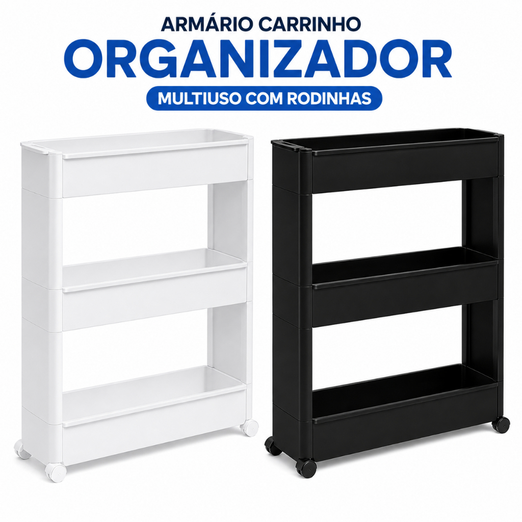 Armário Carrinho Organizador Multiuso com Rodinhas Banheiro Lavanderia Cozinha Quarto Escolha a Cor