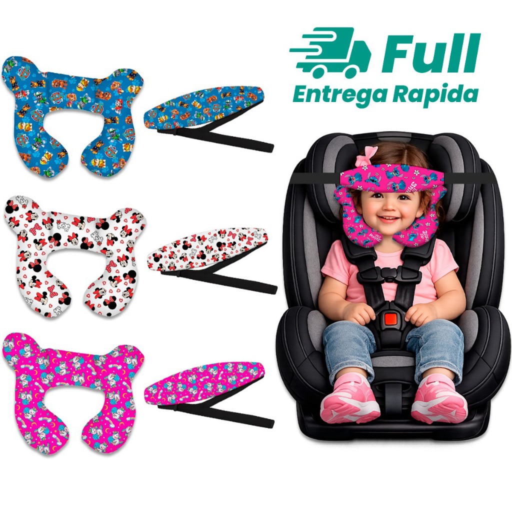 Almofada Para Pescoço Com faixa Apoio Suporte Cabeça Bebe Cadeirinha Carro Viagem Passeio