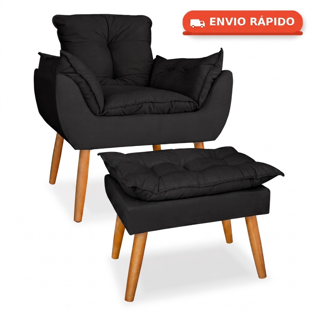 KIT POLTRONA OPALA MAIS PUFF ELEGANTE COM PÉS PALITO 30 CM