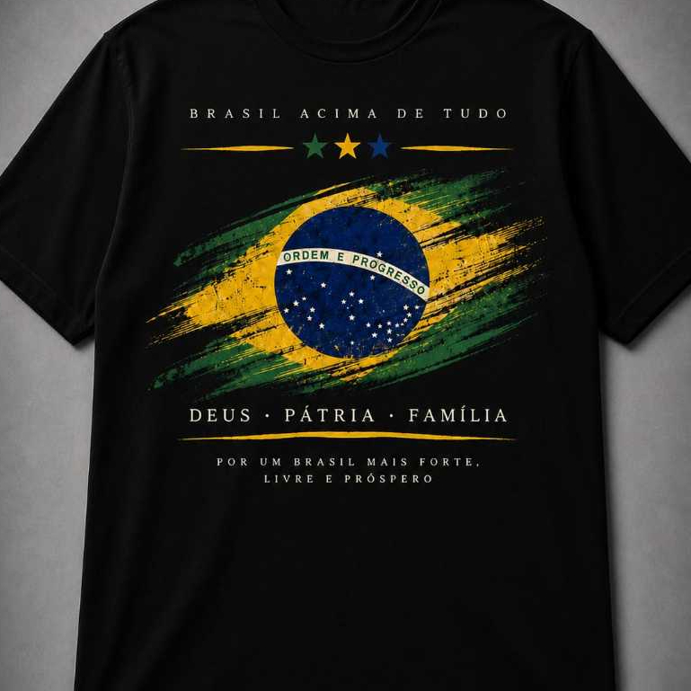 Camisa Camiseta Masculina Bordão Bolsonarro Deus Pátria e Familia Verde e Amarelo Brasil 100% Algodão Unissex