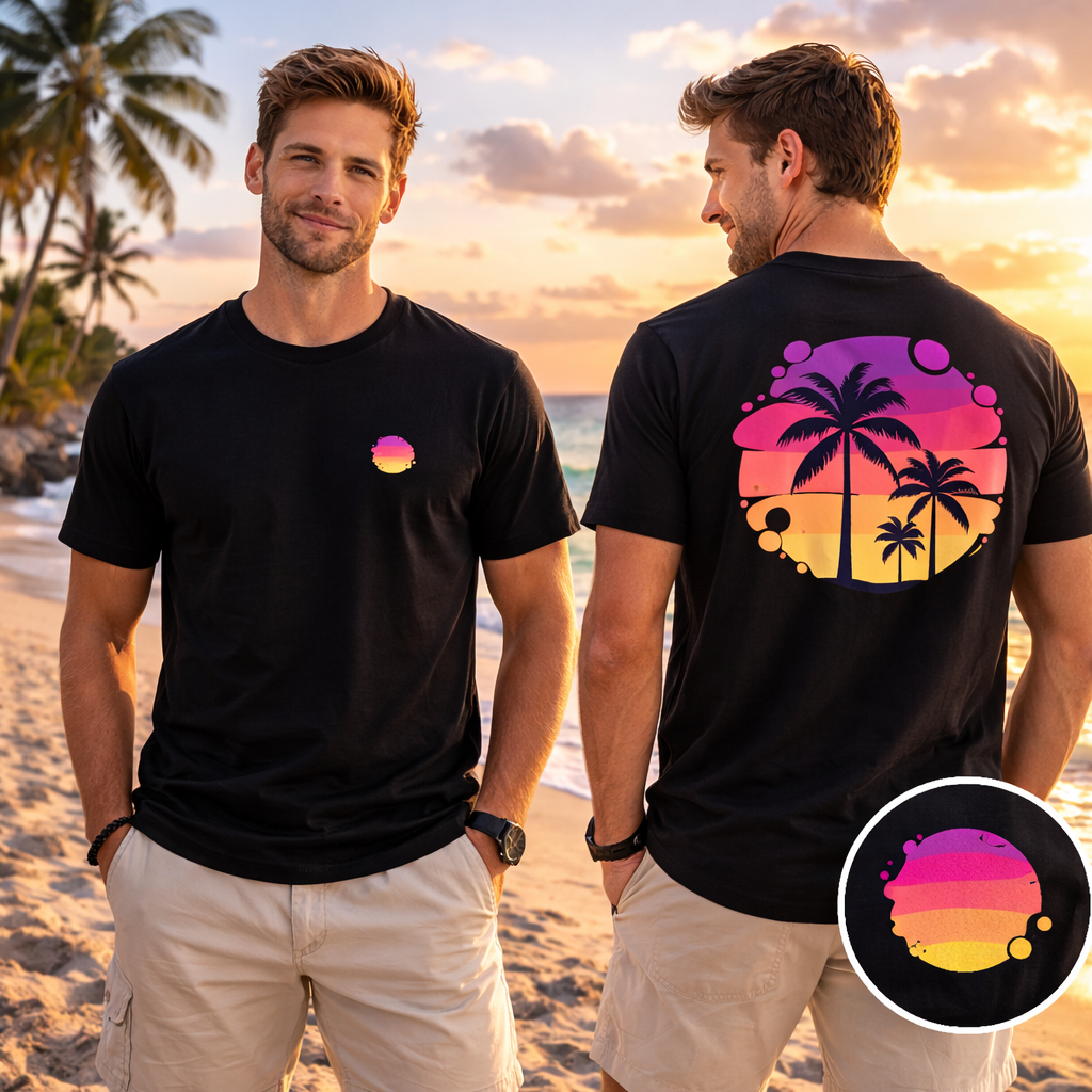 Camiseta Oversized Unissex 100% Algodão Praia Coqueiro Sunset Estampada,Confortável e Respirável Plus Size C4079