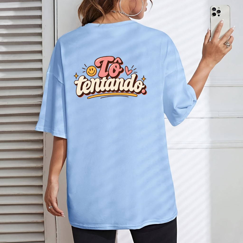 Camiseta Oversized Feminina T-Shirt Estampada Camisa Larga 100% Algodão Streetwear Confortável Moda