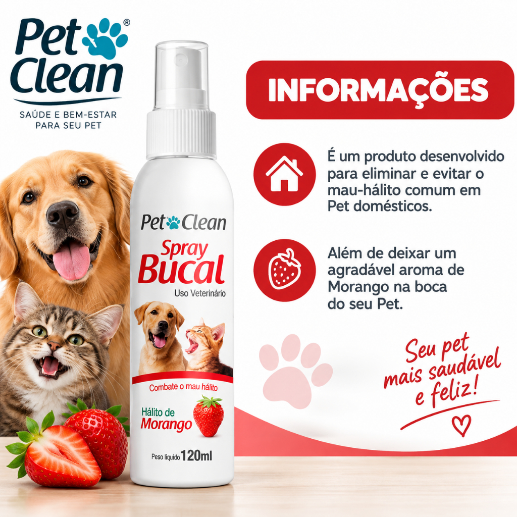 Spray Bucal Contra Mau Halito para Cachorro Cães e Gatos Sabor Pet Clean 120ml — imagem 2 de 2