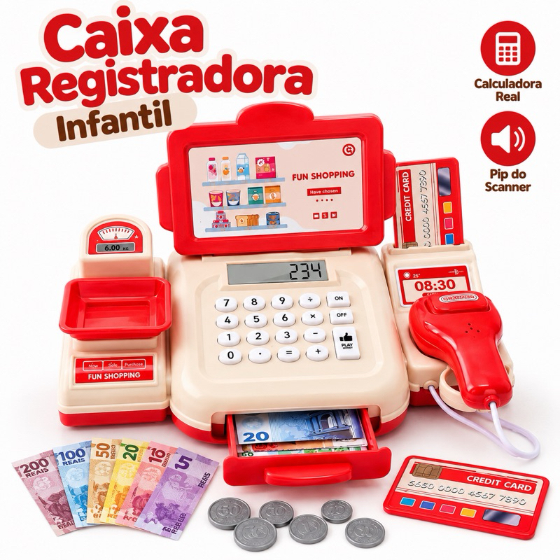 CAIXA REGISTRADORA COM FUNCAO  REAL INFANTIL PRESENTE MENINA BRINQUEDO