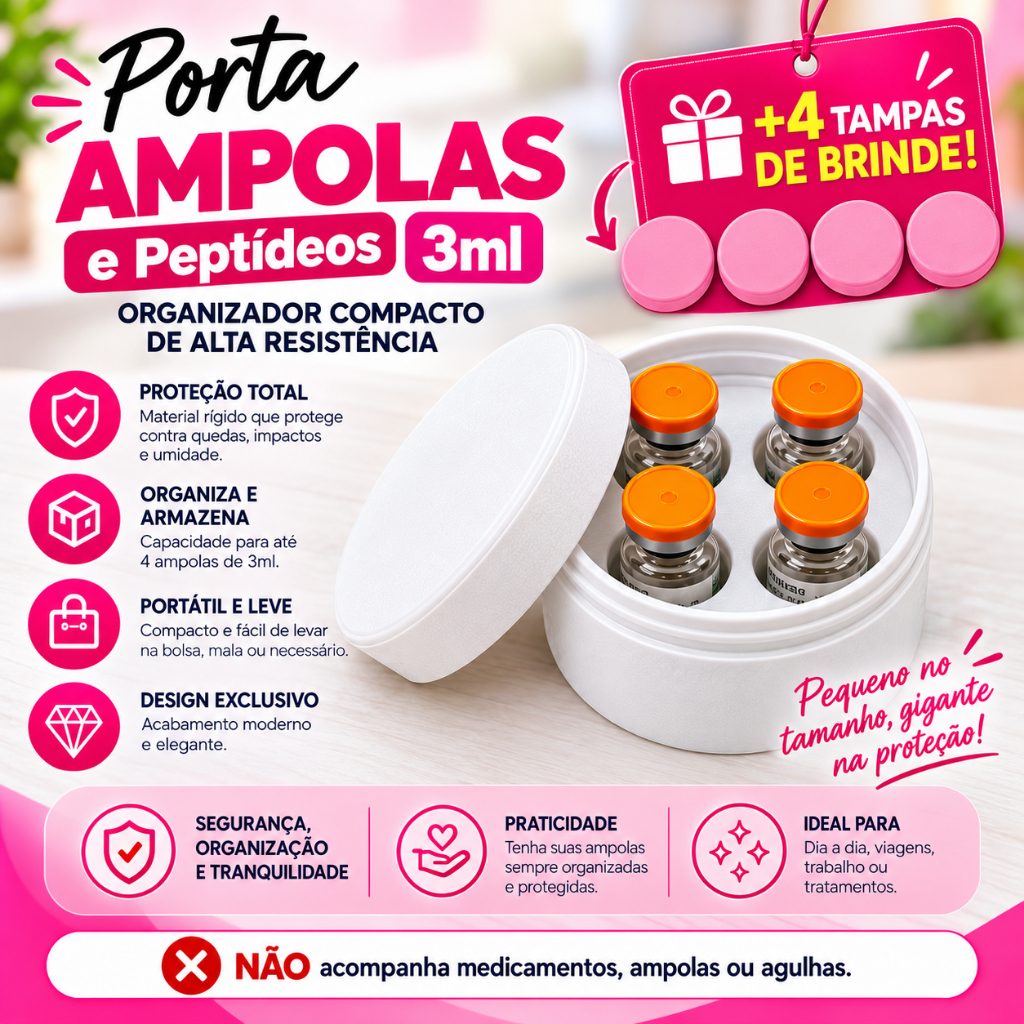 Porta Ampolas 3ml para 4 Unidades – Estojo Organizador Rígido com Design de Coração + 4 Tampas de Brinde — imagem 2 de 2
